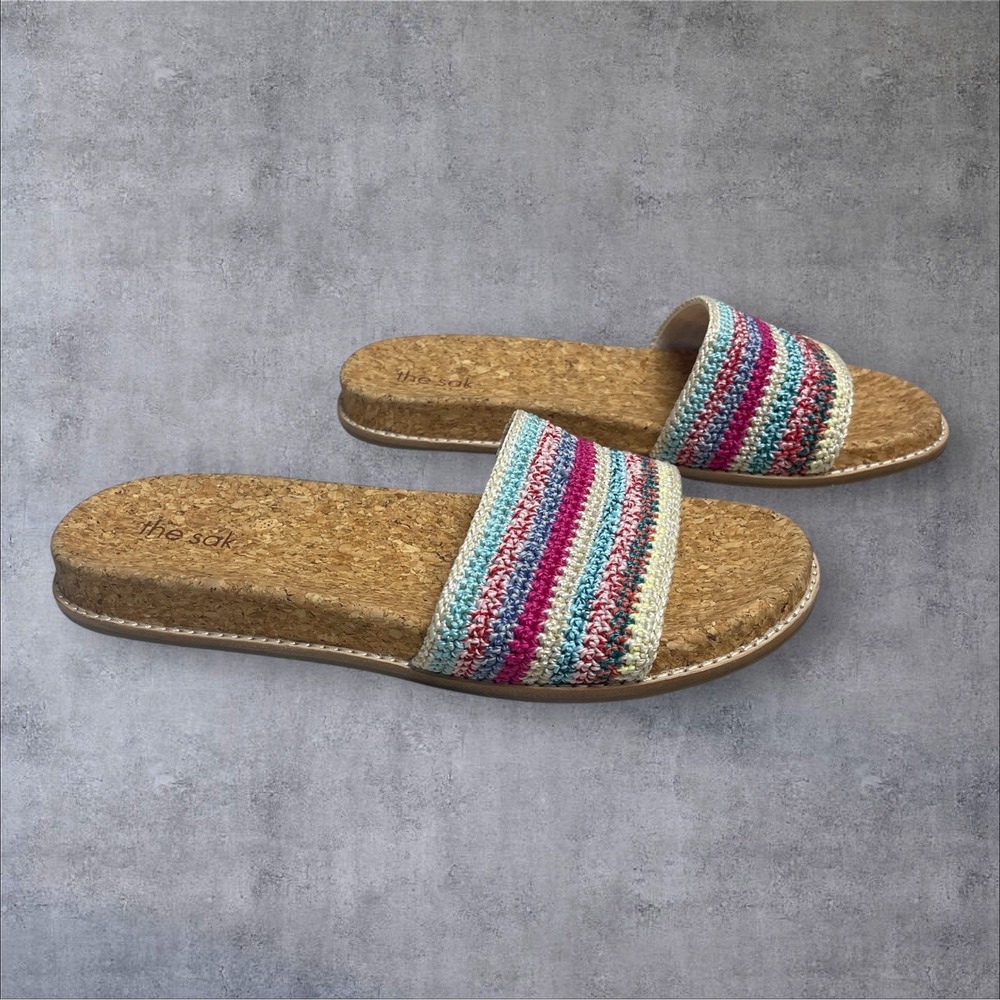 The Sak Mendocino Slide Sandals‎ Womens 9 Crochet Multicolor Beach Vacation Boho